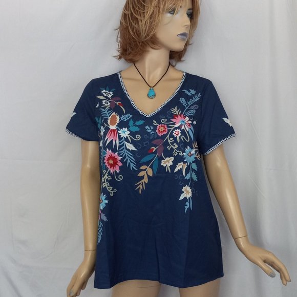 MISSLOOK Flower Print V-Neck Top Blouse Sz XL Very Cute! - Picture 1 of 8